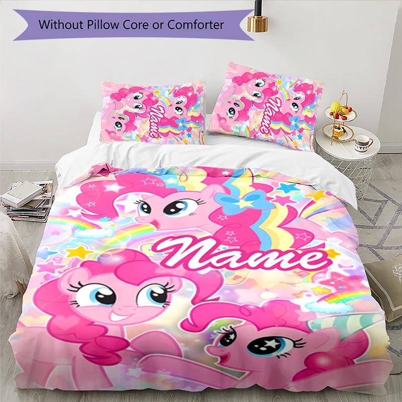3pcs My Little Pony2 Cover Set - Personalized Name, HD Printed Bedding with 1 Cover and 2 Pillowcases - Perfect for Home Decor, Easy Care