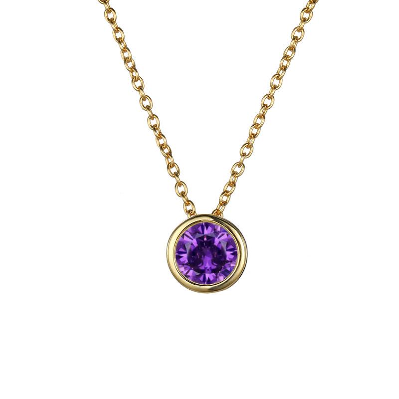 Shiny Colorful CZ Birthstone Necklace Round Stainless Steel Link Chain Necklace Boutique Birth Stone Zircon Necklace for Women