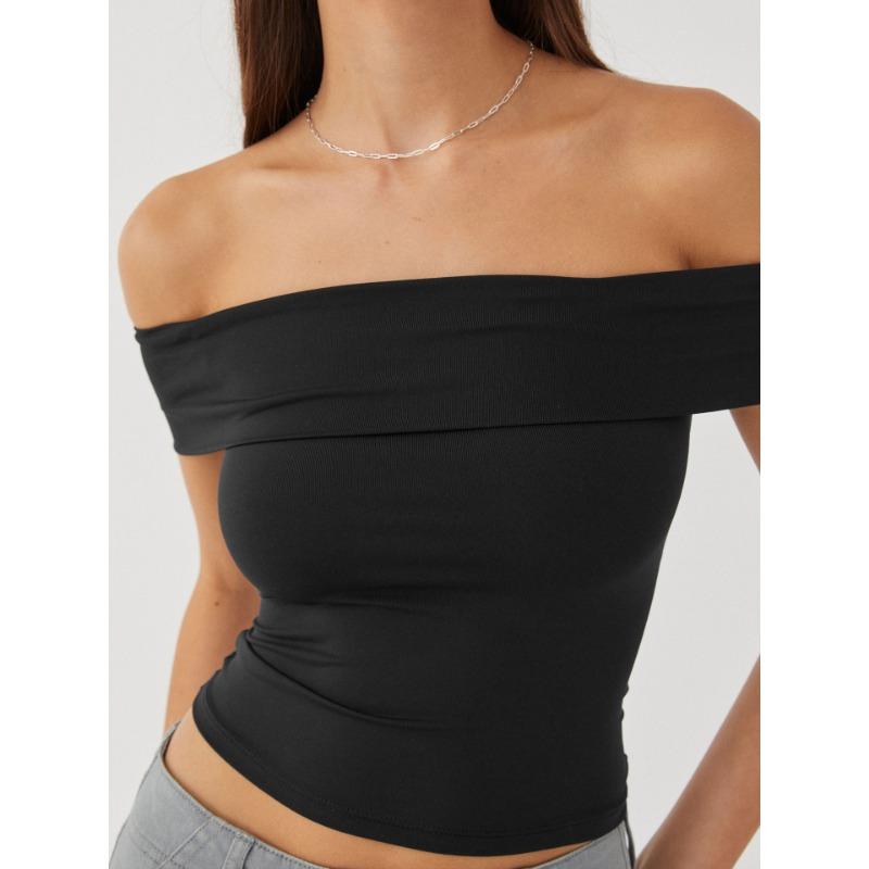 YYFS Women's Fashion Casual Summer Spring Solid Color Print Short Sleeve One Shoulder Blouses & Shirts