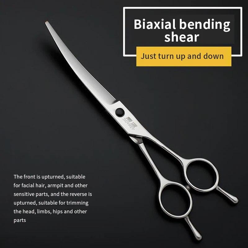 Home Pet Grooming Scissors Stainless Steel Up and Down Bi-directional Curved Scissors 7 Inch Dog Hairdressing Tools