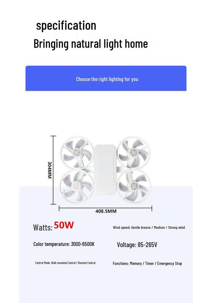 Cross-border Foldable LED Ceiling Fan Light with E27 Base and Four Blades