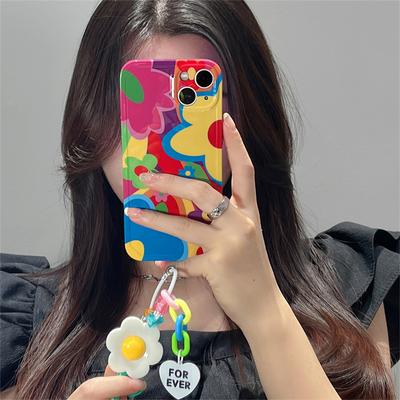Korejský roztomilý barevný květ slunečnicový přívěsek na telefon pouzdro pro iPhone 14 13 12 11 Pro Max X Xs Xr 7 8 Plus měkký kryt odolný proti nárazům