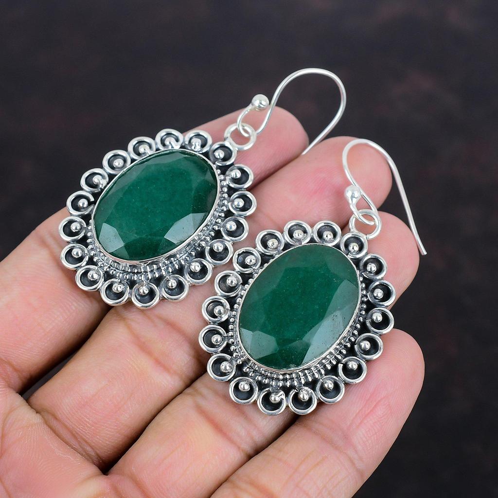 Faceted Zambian Emerald Earring 925 Sterling Silver Earrings Unique Design Jewelry Original Gemstone Earrings Gifts For Her Handmade Jewelry