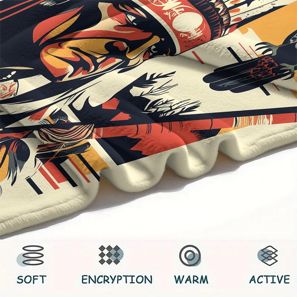 Native Americans and Animals  Print Flannel Blanket, High Quality Comfortable for All Seasons, Home Decor, Warmth and Comfort