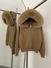 Korean Style Faux Fox Fur Hooded Knit Cardigan Coat