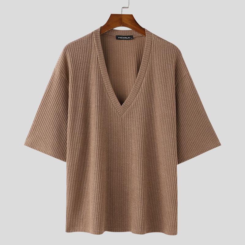 

INCERUN Мужские трикотажные повседневные топы с глубоким V-образным вырезом и длинным рукавом 3XL хаки