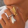 Stainless Steel Heart-Shaped Irregular Open Ring for Women Design Sense Gold Color Waterproof Finger Ring Jewelry Accessories