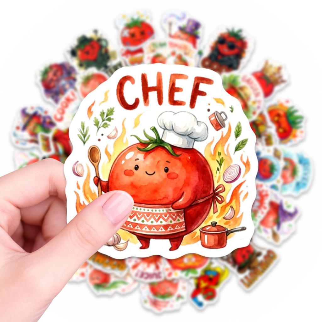 50 Cartoon Tomato Fun Stickers Hand Account Decorative Luggage Water Cup Stickers Waterproof No Glue Funny Emoji Stickers