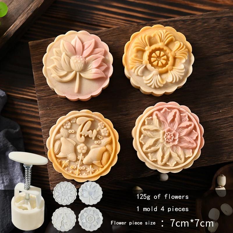 Flower Shaped Mooncake Mold Hand Press Stamp Fondant Moon Cake Decorating Tools Kitchen Cookie Cutter Pastry Baking Tool