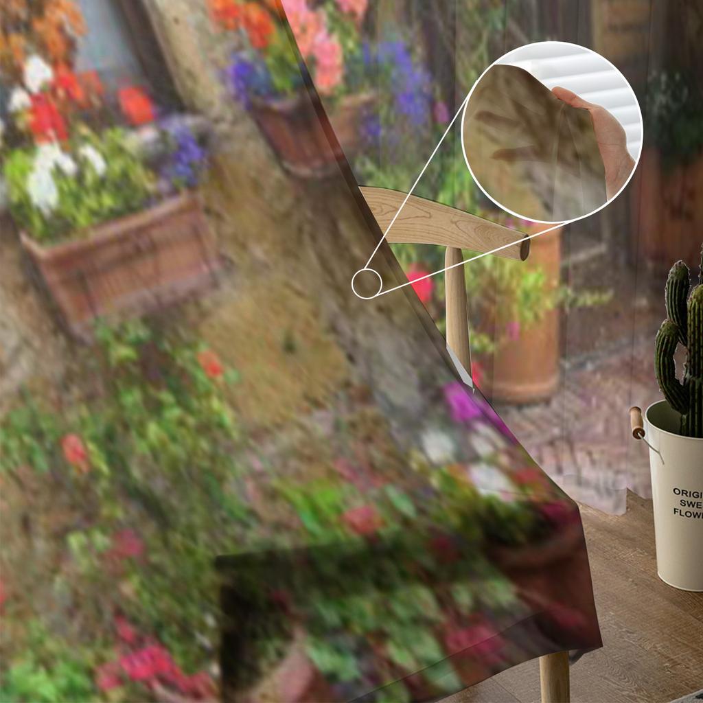 Un sat italian antic plin de flori Perdele transparente din tul pentru decorarea livingului și a bucătăriei Perdele voile din organza