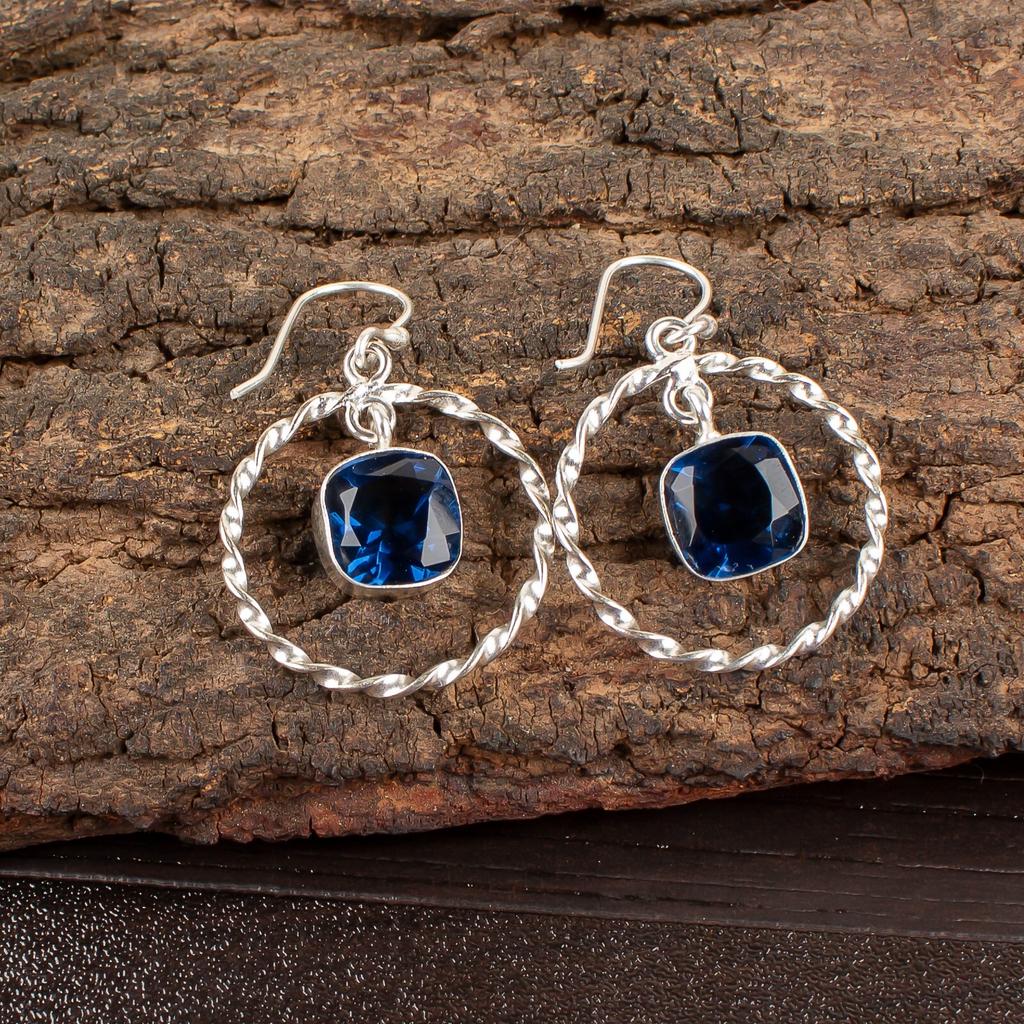 London Blautopas Edelstein 925 Sterlingsilber Schmuck Handgefertigte Ohrringe 1,60" EE-60-3