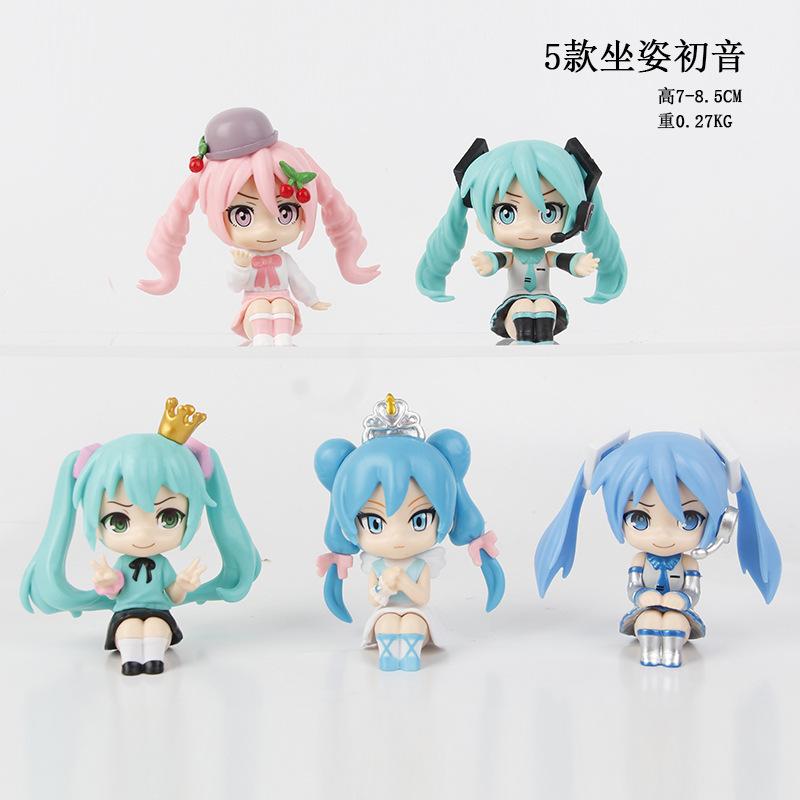 New 5pcs/set Hatsune Miku Q Version Sitting Posture Kawaii Birthday Gift Anime Girl Figures Super Cute Unique Kids Toys