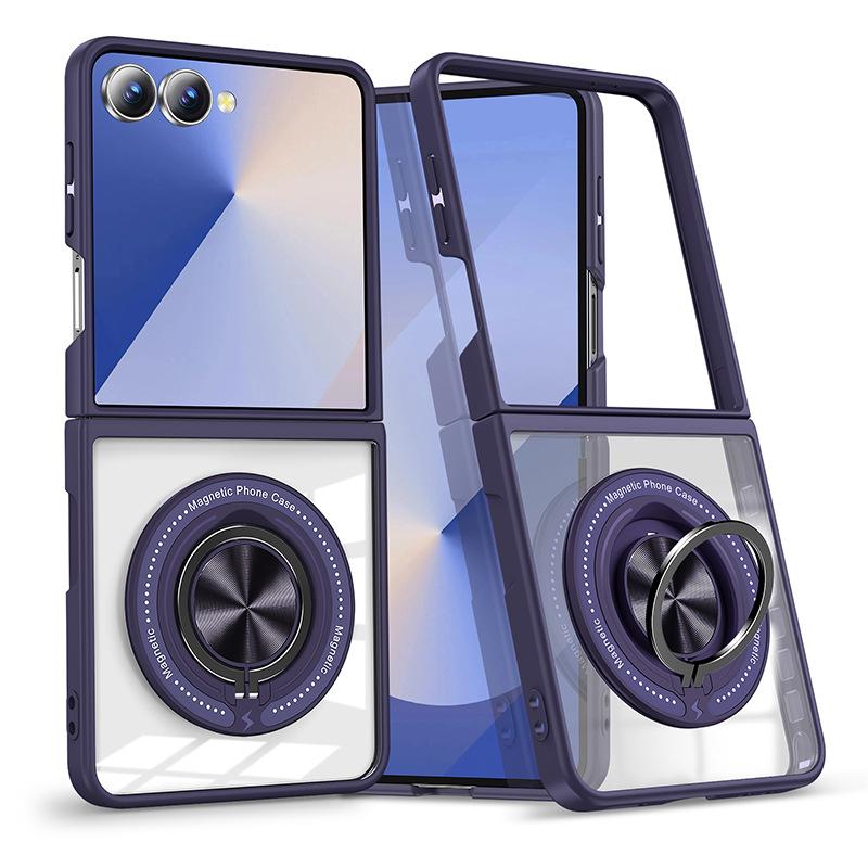 Customer shadow is suitable for Samsung ZFlip1 folding mobile phone case, transparent car magnetic ring, anti-drop ZFlip1 protective case.