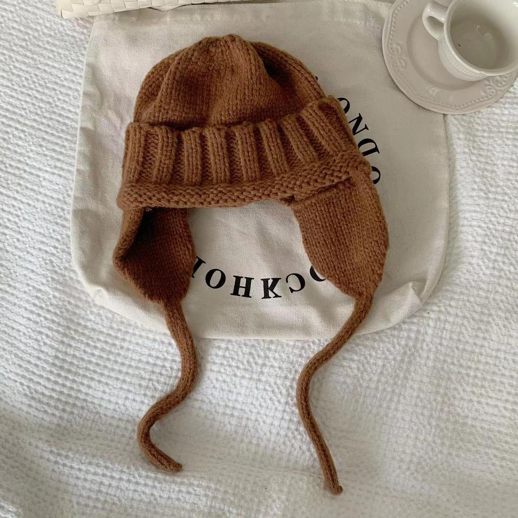Solid Knitting Winter Warmer Hats Ear Protection Elastic Knitted Trapper Hat Korean Autumn and Winter Flying Hat