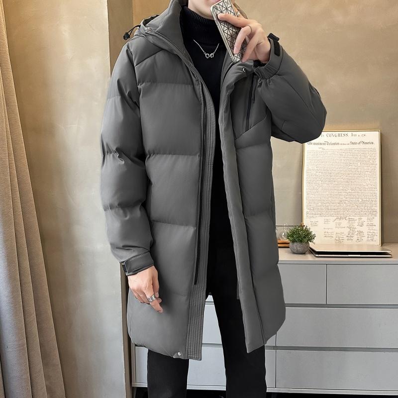 Winter Cotton Clothing, Medium To Long Length, Men's Hooded, Winter Warmth, Thick and Plush, Knee Length, Plus Extra Size