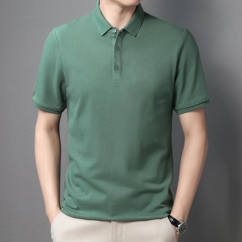 Letní nové stylové hedvábné bavlněné klopové polo tričko s krátkým rukávem, jednobarevné, prodyšné tričko, pánské základní oblečení