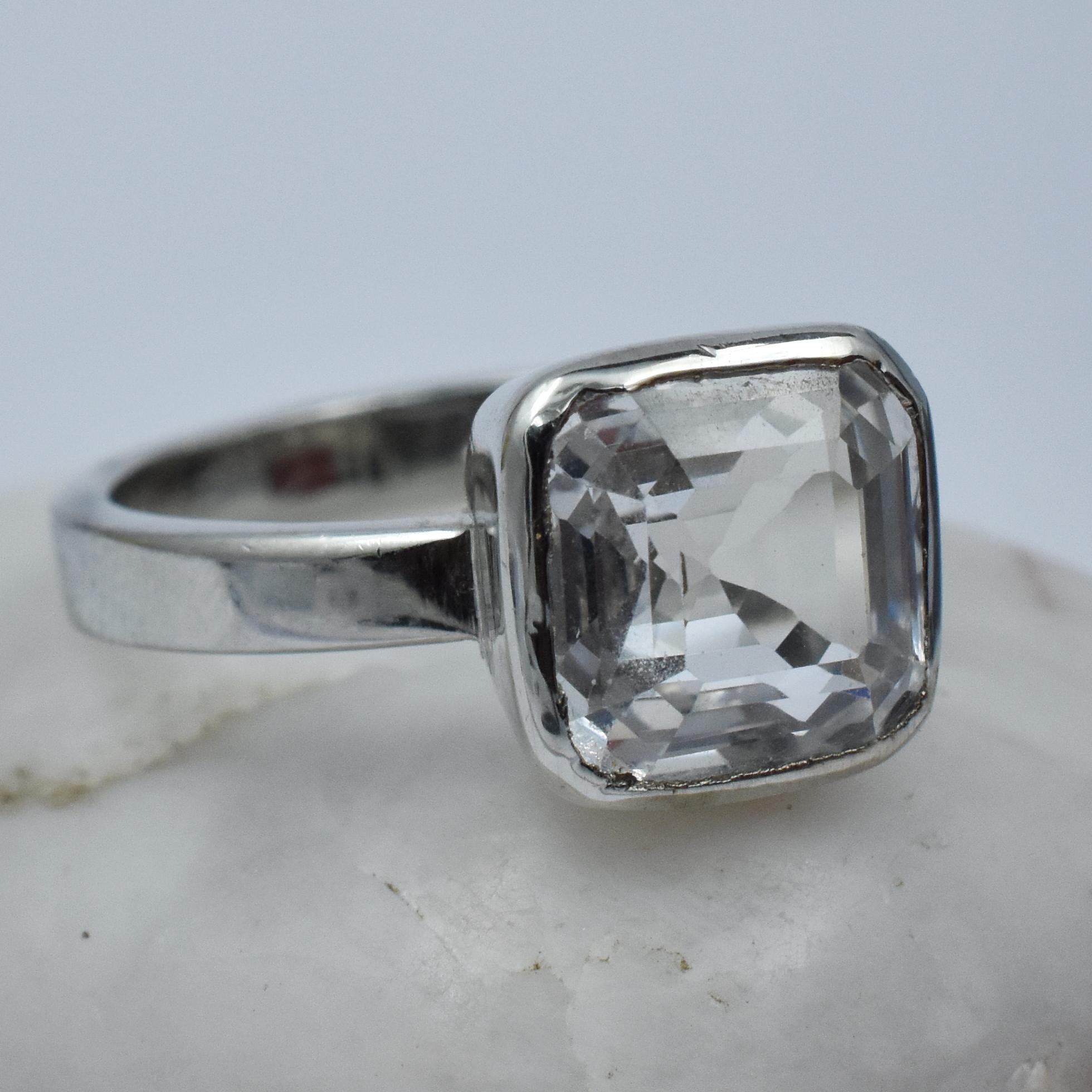 

Natural Sapphire 925 sterling silver Ring Sz 9 White Square Cut 21 Ct Gemstone ar-3136-sa 10.3 mm білий