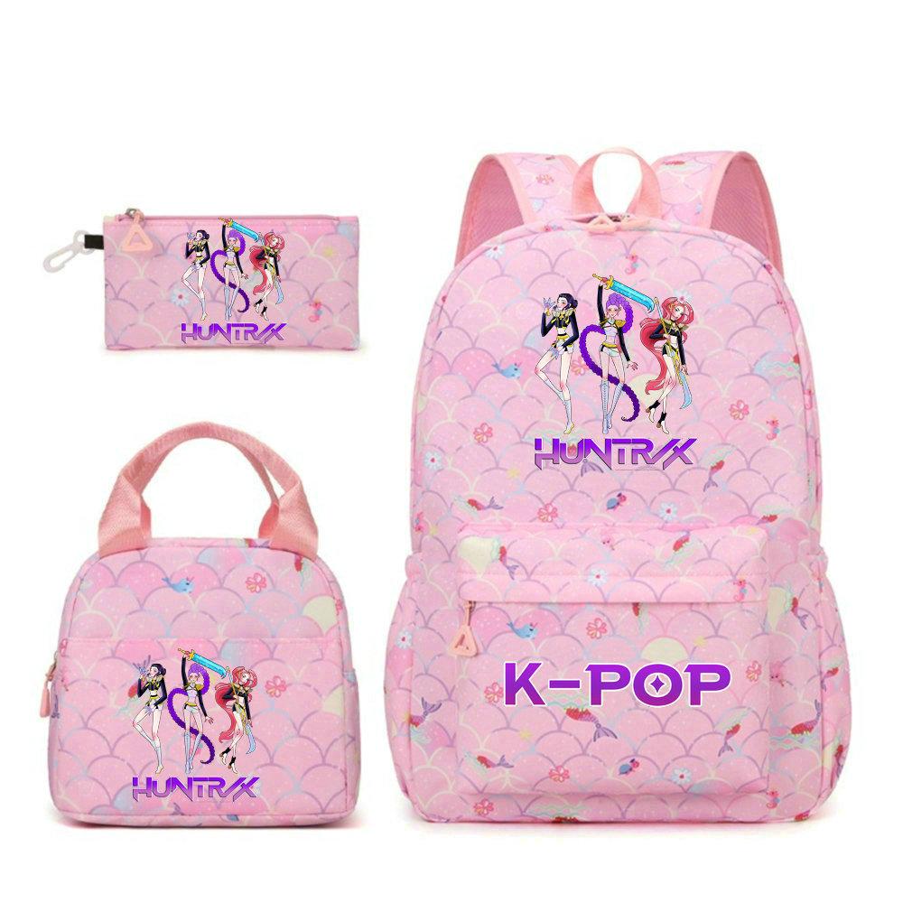 KPop Demon Hunters Character Colorful Backpack Three-Piece Set Rumi Mira Zoey HUNTR/X Saja Children'S Large Capacity Schoolbag