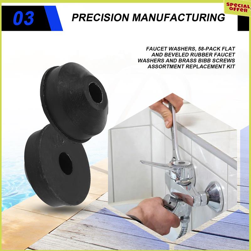 

A34R 1Set Faucet Washers, Replacement Kit Flat And Beveled Rubber Faucet Washers And Brass Bibb Screws Assortment NONE чорний