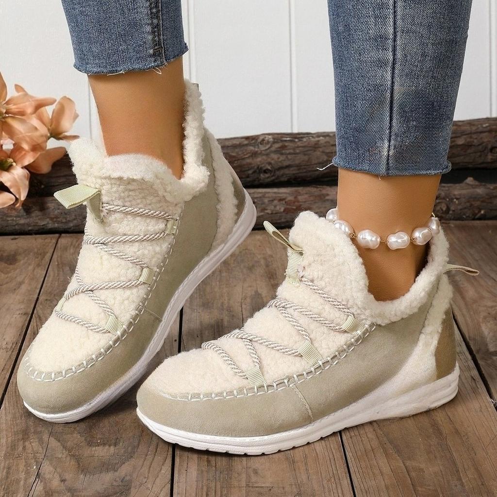 Women's Fluffy Plush Winter Boots Thick Warm Fleece Lined Comfortable Flat Ankle Boots