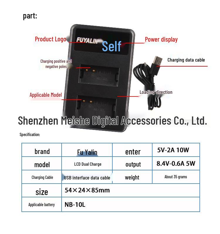 FUYALIN NB10L USB Dual Charger for Canon Camera Batteries with LCD Display