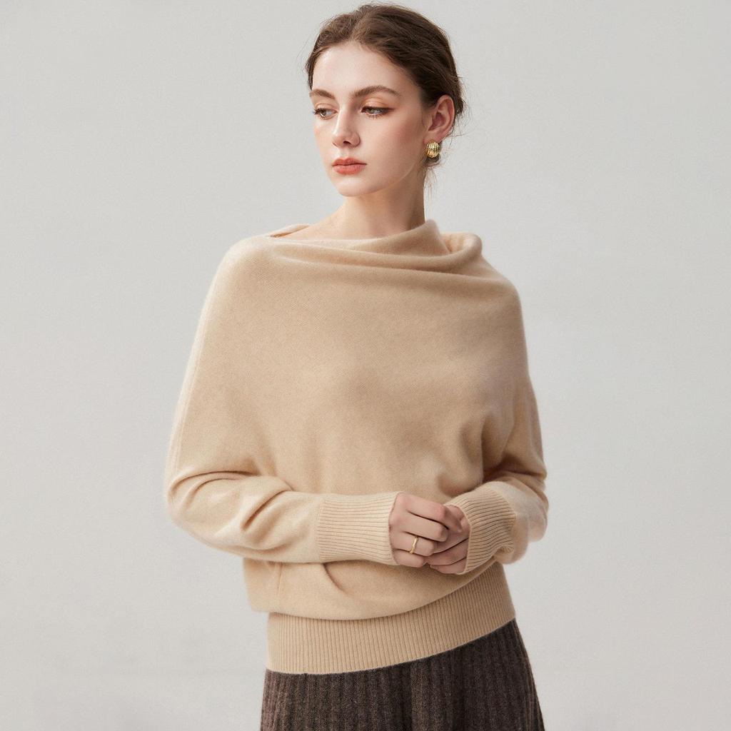 2026 Autumn Women's One-Shoulder Cashmere Sweater - Irregular Sweet Style, Solid Color, Warm & Stylish
