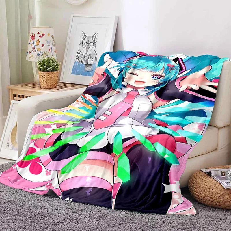 3D M-MIKUS Music VOCALOID Cartoon Girl Soft Plush Blanket,Flannel Throw Blanket for Living Room Bedroom Bed Sofa Cover Gift
