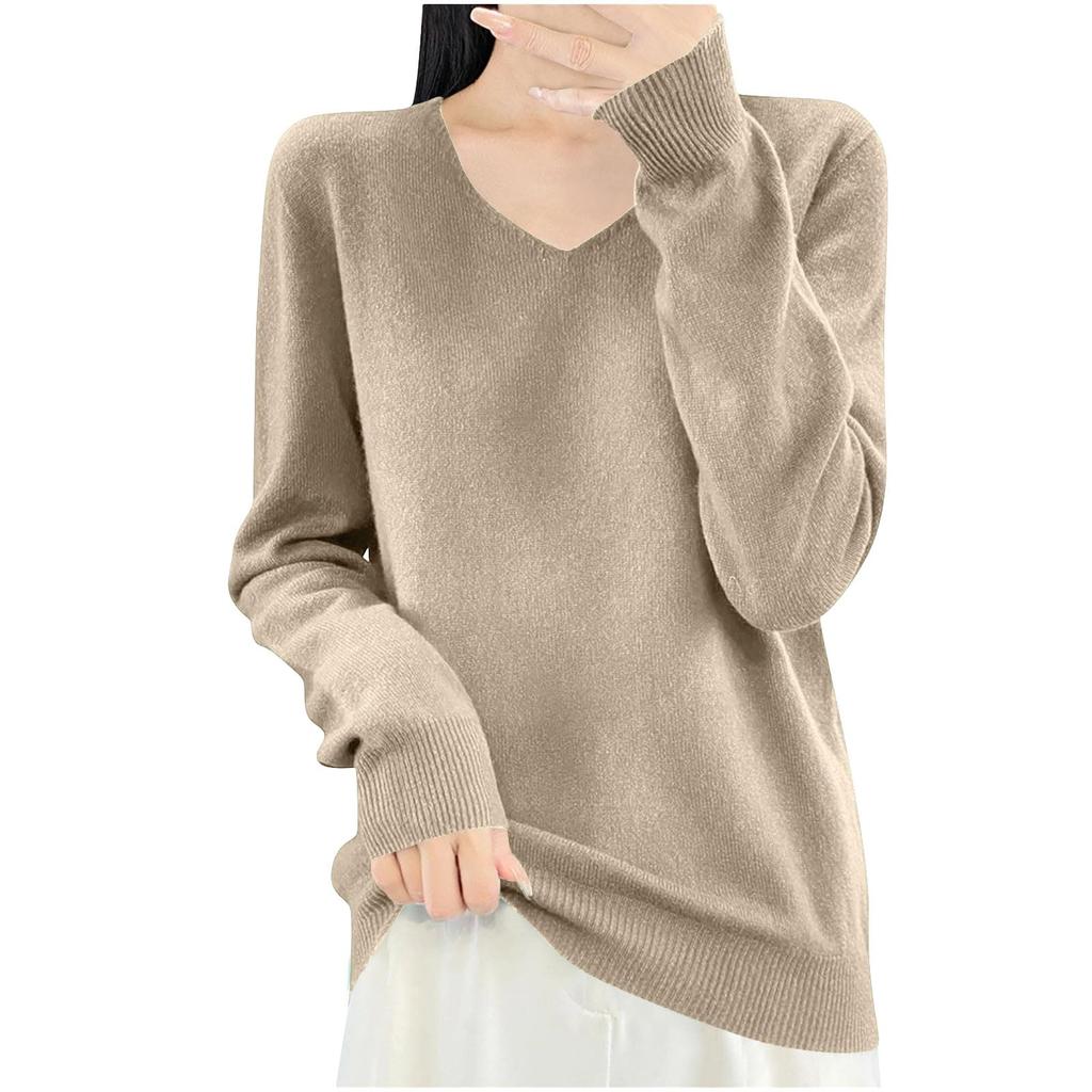 Women's Knit V-Neck Long-Sleeve Top Casual Comfort Long-Sleeve Blouse