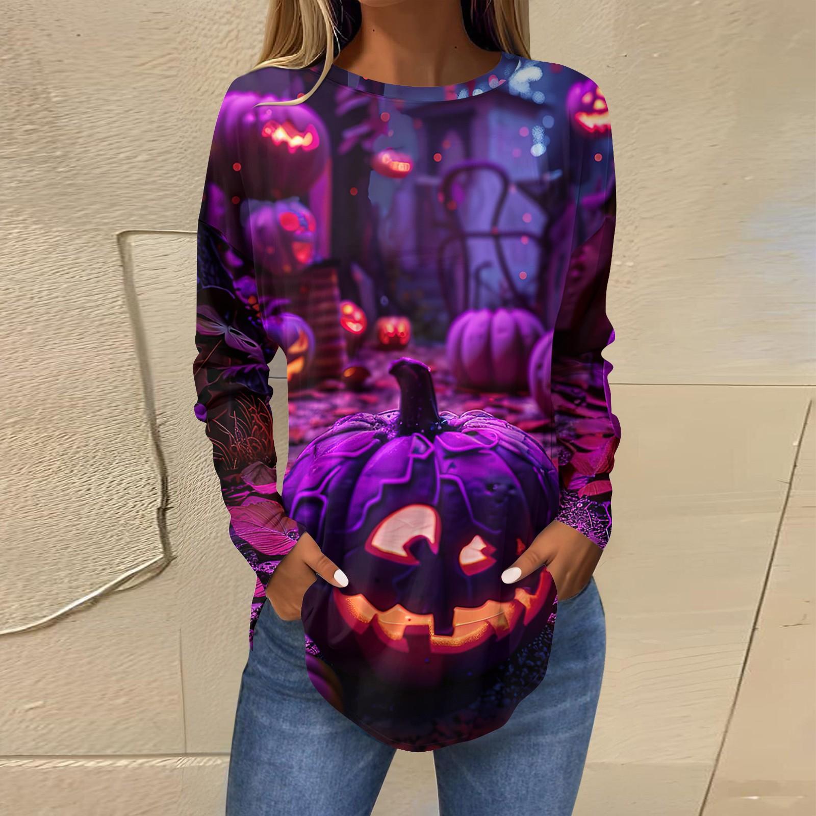 

Женская свободная футболка с длинным рукавом с круглым вырезом и принтом, верхний пуловер XXL