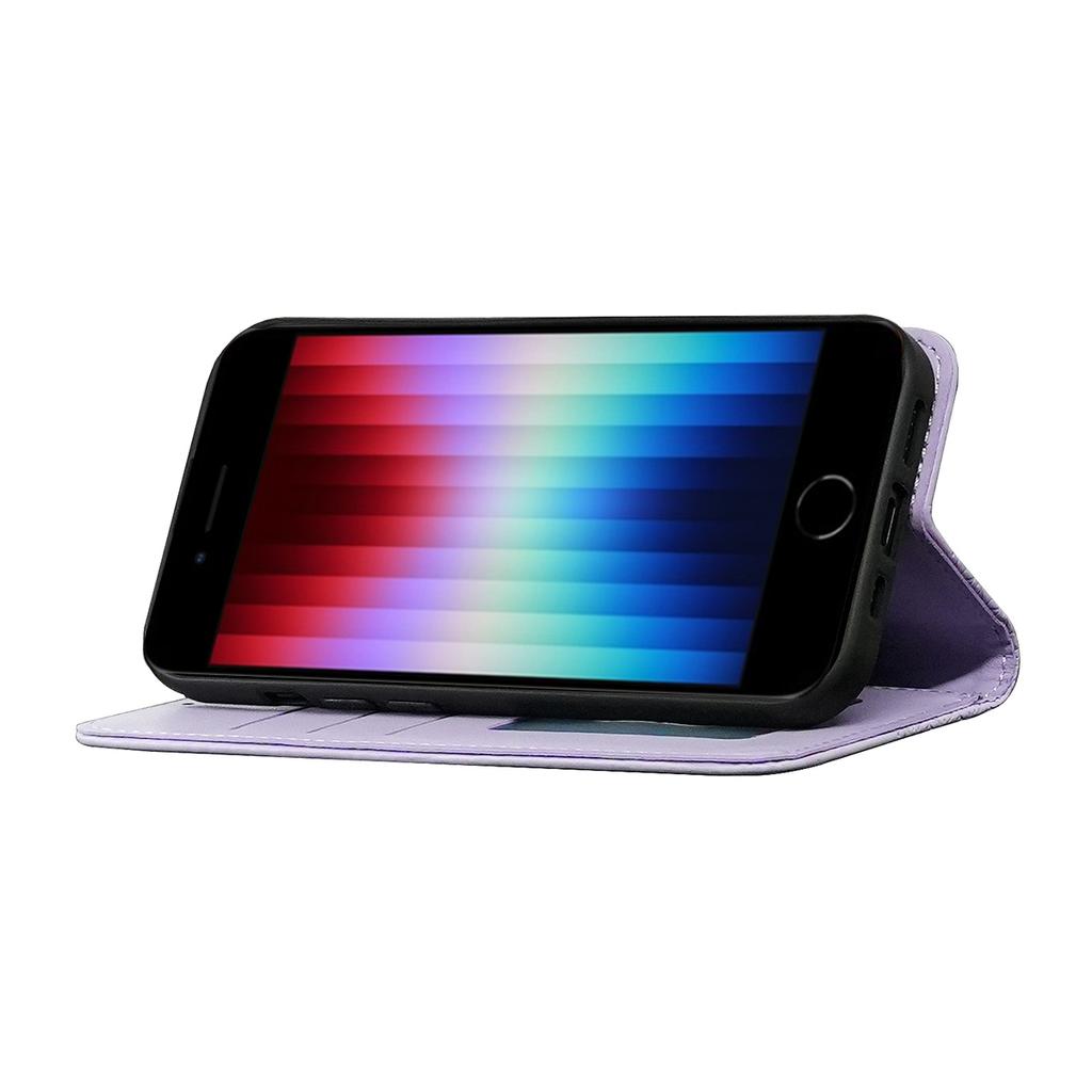 For iPhone 16e Wallet Phone Case Strong Magnetic Checkered Pattern Imprint Leather Flip Cover