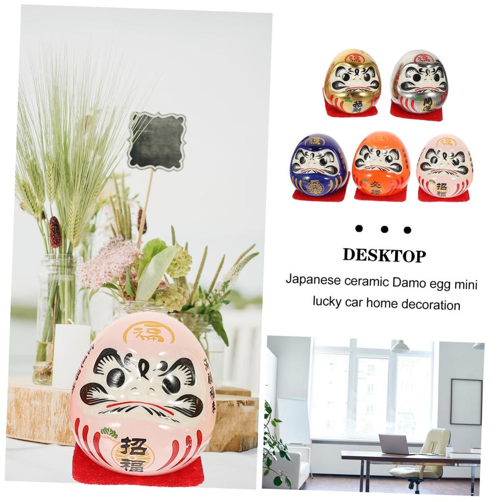 YARDWE Japanese Ceramic Daruma Egg Lucky Decorations for Car and Home Exquisite Traditional Crafts for Wealth and Set of 5 Figurines, Decor, Design,