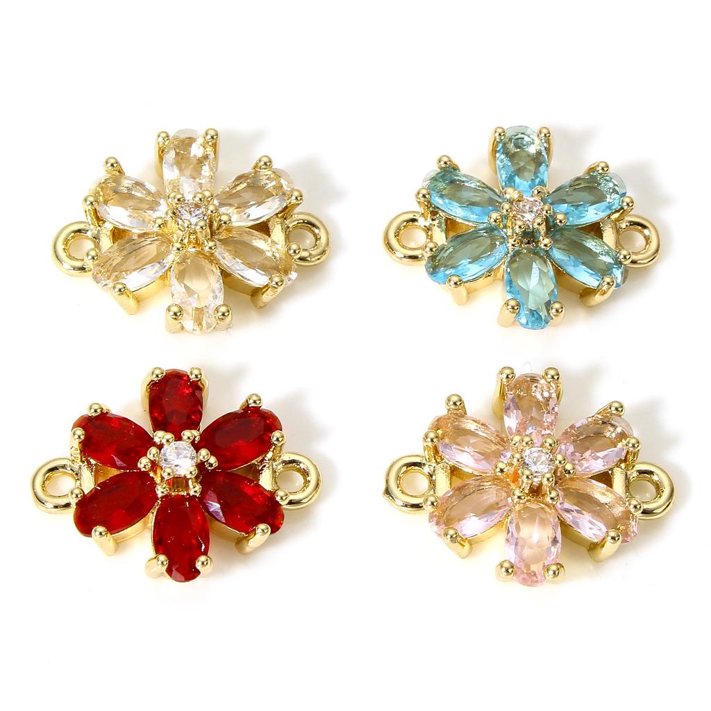 5 PCs Flower Connectors Copper & Glass Connectors Charms Pendants Gold Plated Multicolor Findings 16mm x 13mm