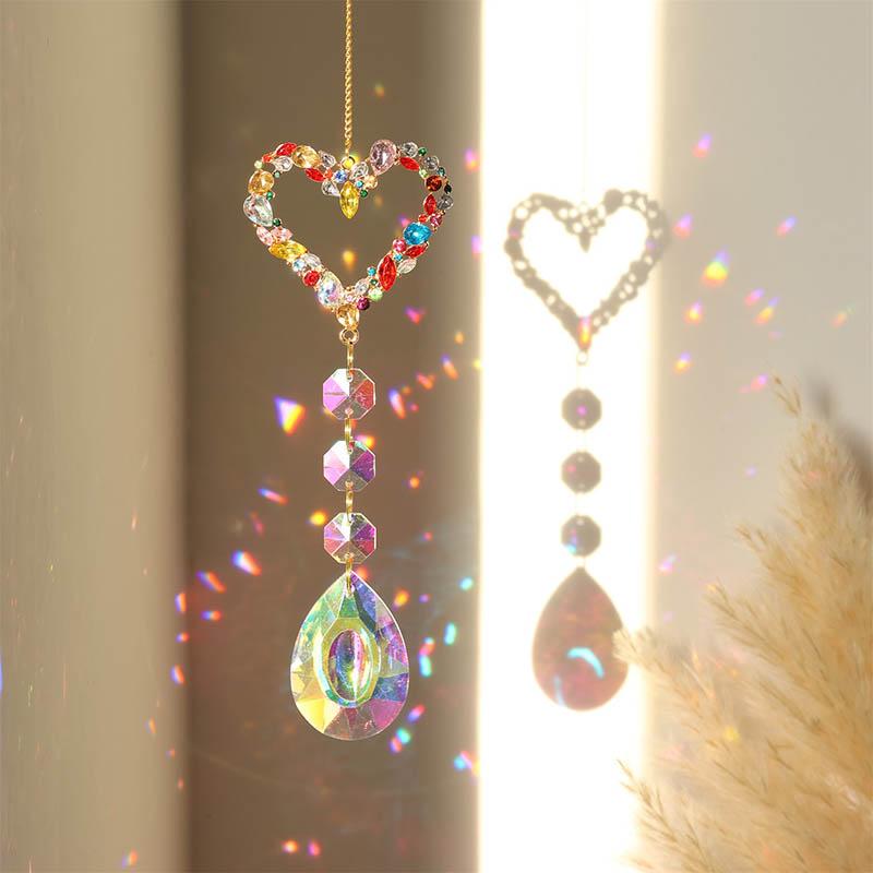 Moon Sun Colored Diamond Sun Catcher Stained Glass Wind Chimes Wall Hangings Ornaments Home Decorations Window Decor Gifts