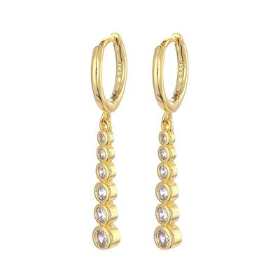 925 Sterling Silver Zircon Long Hoop Earrings Simple Light Luxury Golden Silver French Earrings