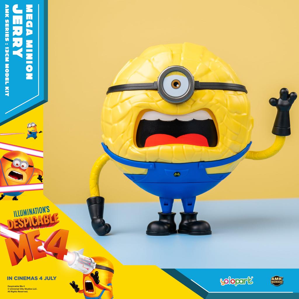Minions Despicable Me 4 Mega Jerry Action Figure with Rotating Body and 3 Interchangeable Facial Minion Model Gift for Kids Ages 8 and Up Toy,