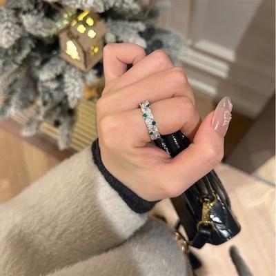 Ρετρό ελαφριά πολυτέλεια   ένθετος πράσινος δακτύλιος με διαμάντια οβάλ μυτεροί κρύσταλλοι δακτύλιος λαμπερή τάση απλά κοσμήματα πάρτι