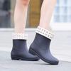 New medium tube rain shoes women's waterproof and wear-resistant four-season women's rain boots warm and velvet flat rain shoes kitchen shoes glue 