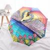 Romantic Swan Sunset Heart Shaped Automatic Opening/Closing Umbrella with Lotus Flowers Portable Folding Design,8 Bone Iron Frame Outdoor