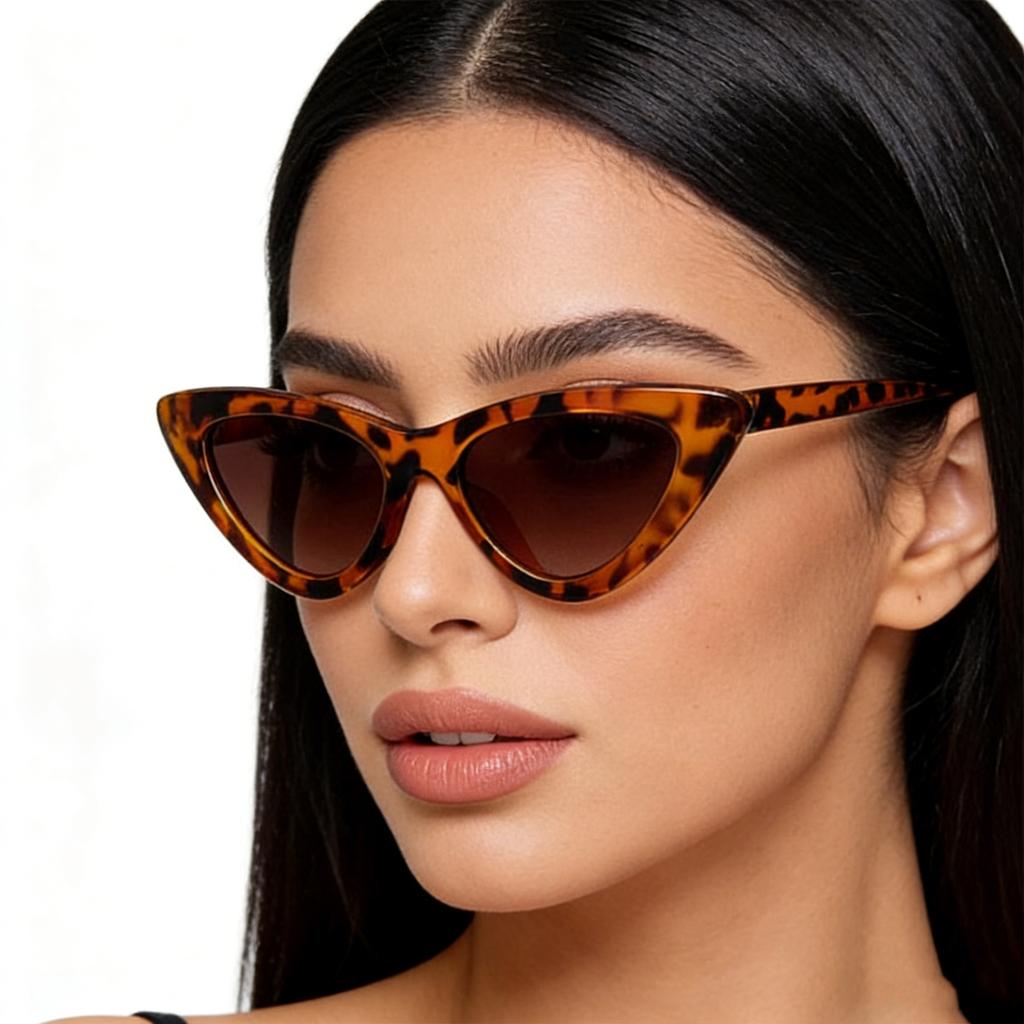 Klassische Schildpatt Katzenaugen Sonnenbrille Schmaler Rahmen Gesichtsschlankmachende Schattierung Brille Braune Linse Sonnenbrillen Damen Sommer Strand Täglich