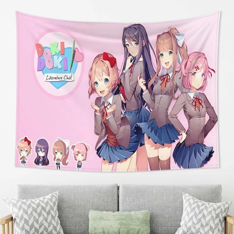 

Тканевое панно Аниме Doki Doki Literature Club Милые Школьницы Печать Настенное Украшение для Комнаты Подростка Общежития 74x94cm(29x37in)