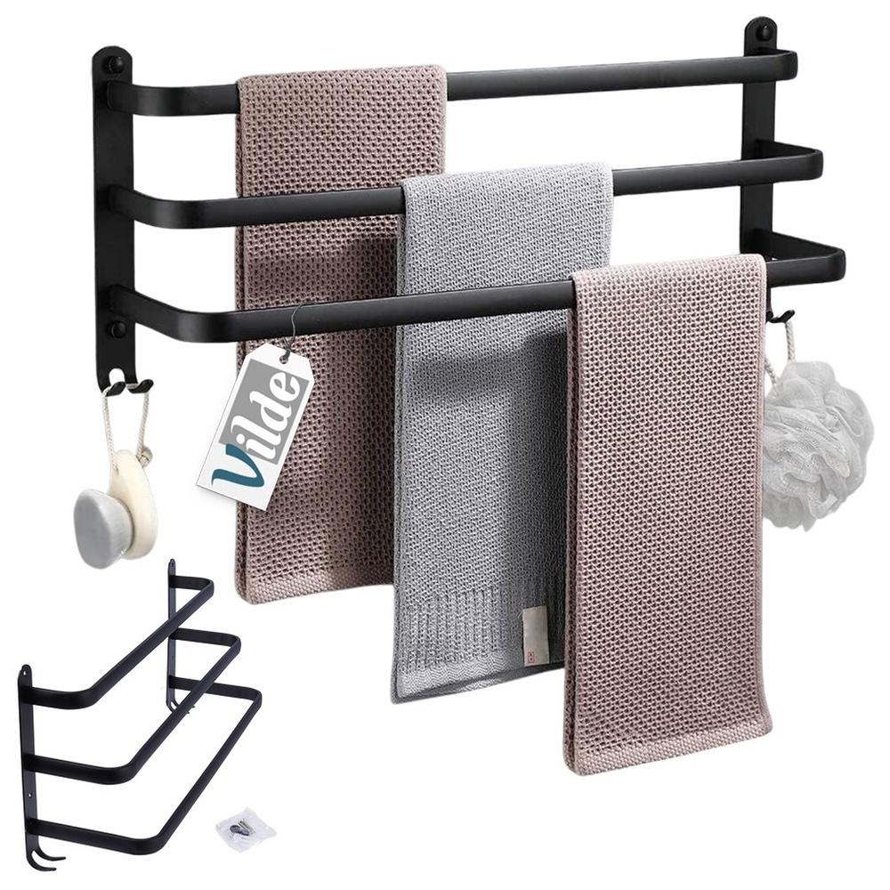 Black aluminum towel rack 50 cm