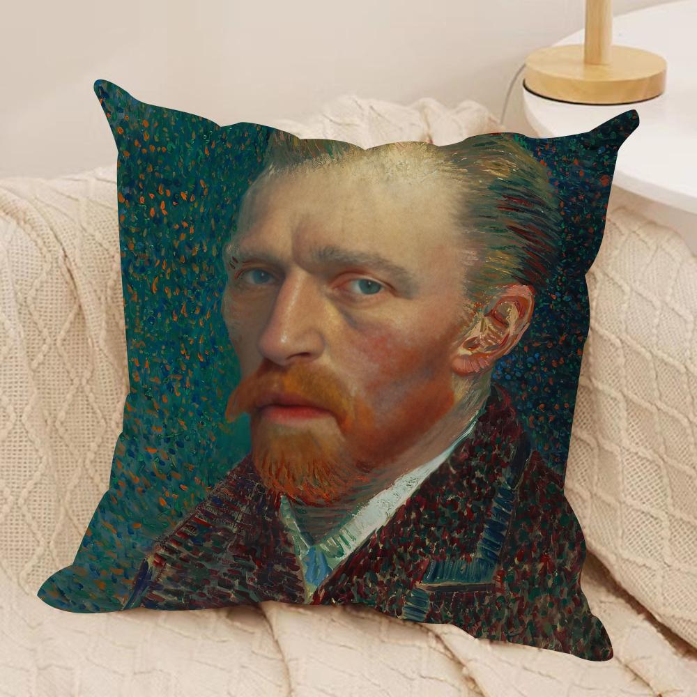 Van Gogh Original Print Cushion Cover Silky Short Plush Invisible Zipper Dustproof Sofa Pillow Case For Home Decor