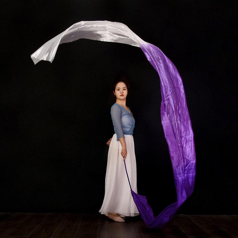 45*400cm Women Gradient Color Square Dance Belly Dance Practice Imitation Silk Streamer With Stick Chinese Style Flowy Ribbon