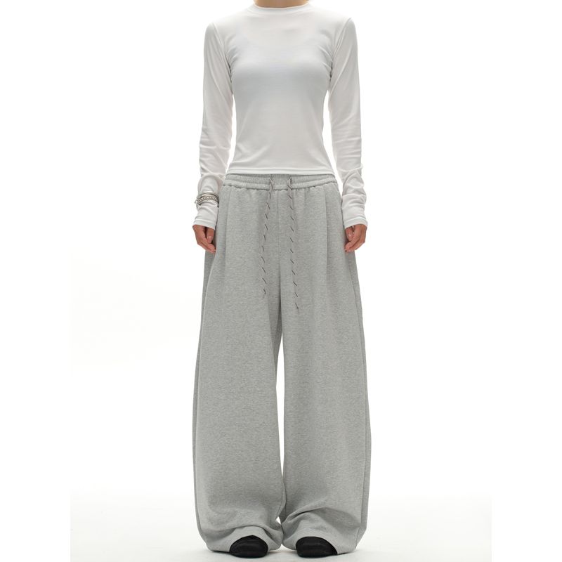 Kisko American Retro Solid Color Drawstring Heavyweight Drape Sweatpants Unisex Simple Loose Straight-Leg Long Pants