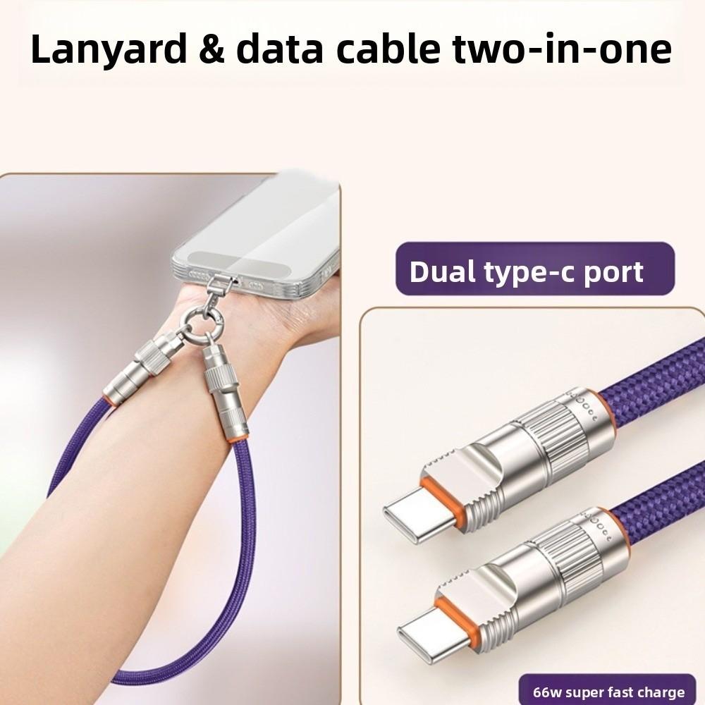 2 in 1 Mobile Phone Lanyard Type C Data Cable Phone Hanging Rope Fast Charging Phone Strap  Travel