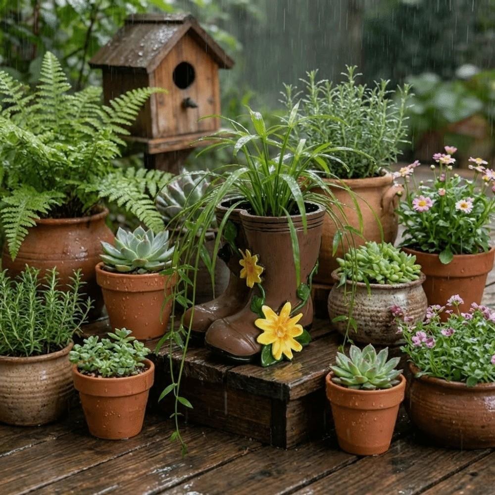 Modern Potted Plants Vase Childishness Garden Decor Unique Rain Boots Flowerpot  Outdoor Decor