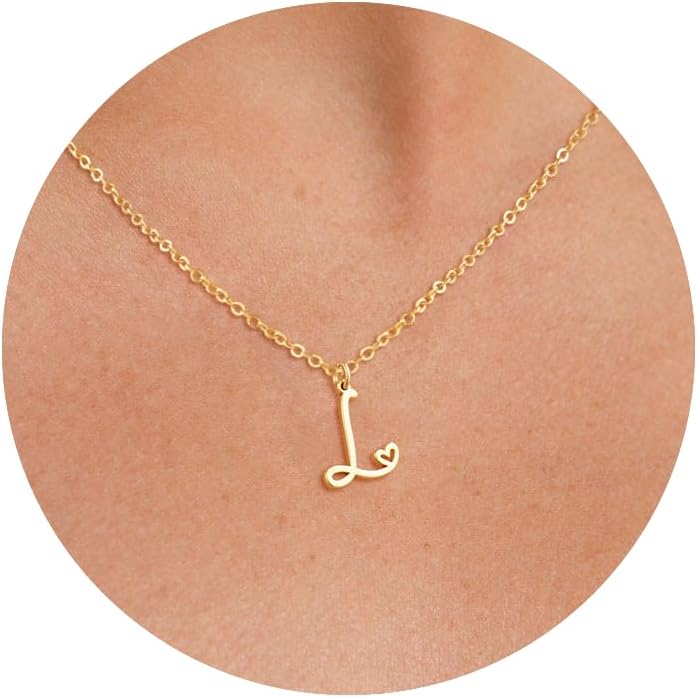 Colier inițial Tewiky pentru femei-Colier cu scrisori delicate umplute cu aur de 14k La modă, drăguț, monogramă personalizată