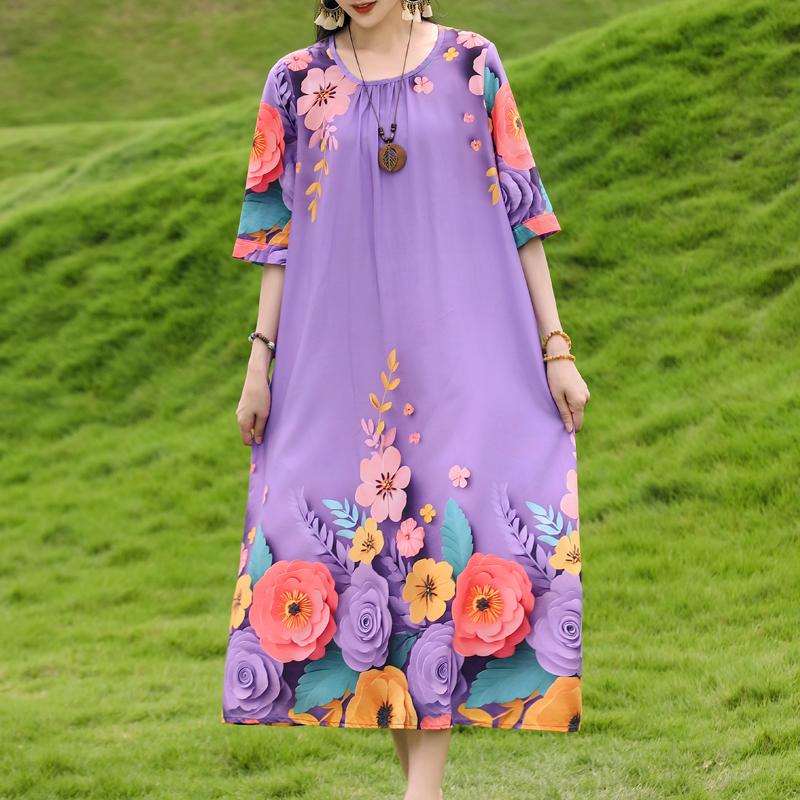 Plus Size Women's Half Sleeve Midi Dress, Casual Loose Floral Print Daily Wear Dress for Ladies