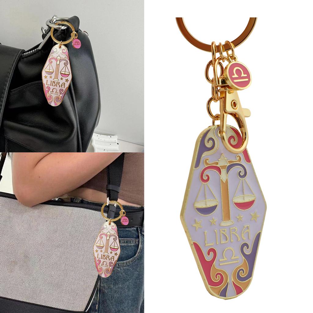 Chinese 12 Constellation Alloy Keychain Enamel Hanging Carabiner For Bag Decoration Birthday Gift Rustproof Metal Charm