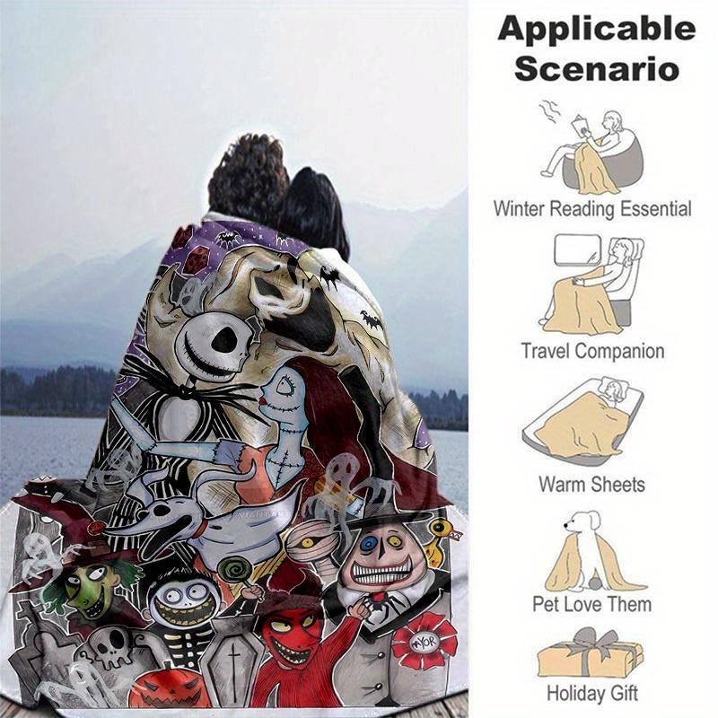 1pc, Cozy Nightmare Before Christmas Home Decor Blanket: Perfect Flannel Throw for Bedroom, Living Room, Travel, Camping, Car